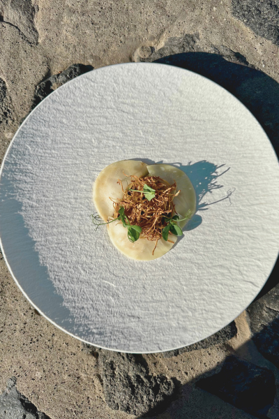 Celeriac Ravioli with Shimeji and Hazelnuts